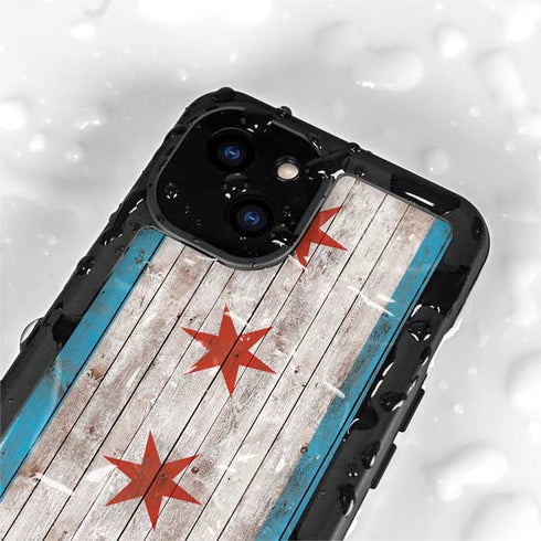 Chicago Flag Dark Wood iPhone 15 Plus Waterproof Case